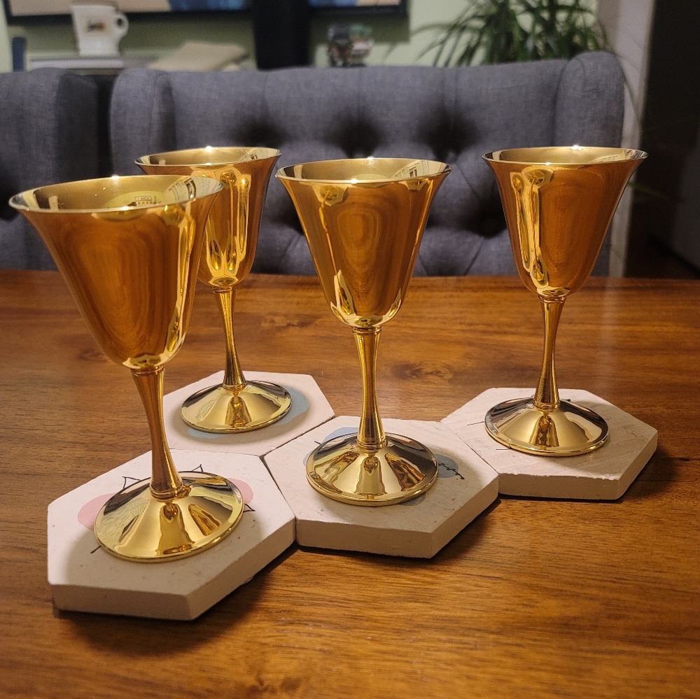 COPY - Amazing MCM retro vintage Silverplate Bologna Italy gold goblet